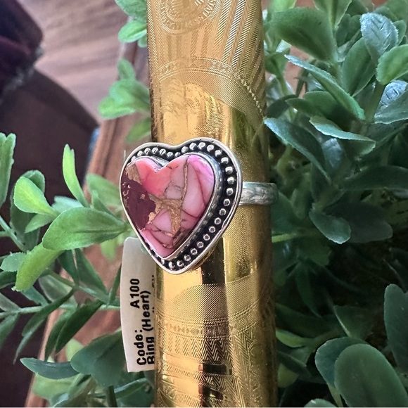 Sterling Silver Heart-Shaped Red Dahlia Pink, Red, & Gold Ring • Size: 9 - Picture 5 of 9